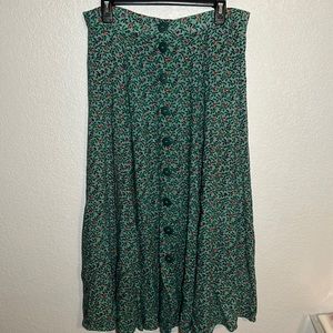 Vintage White Stag Ditzy Floral Midi Length Full Button Skirt